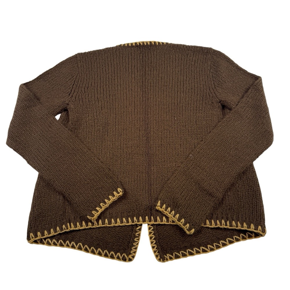 VTG Moda International Brown Tan Open Cardigan Whipstitch‎ Trim Wool Small - Picture 3 of 6